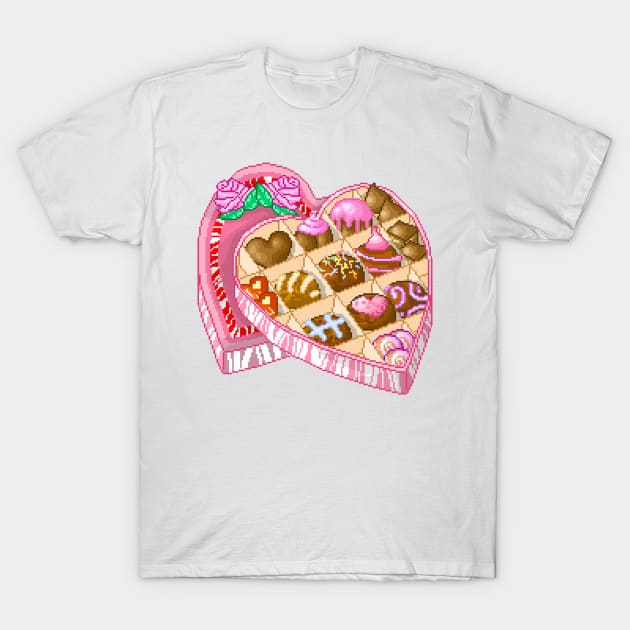 Pixel Pink Box Of Chocolates T-Shirt by BurritoKitty